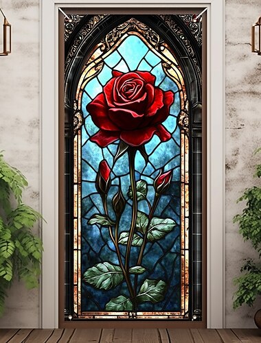  glas-in-lood effect deurdecoraties deurbekleding rozen deur wandtapijt deurgordijn decoratie achtergrond binnen/buiten deurbanner voor voordeur boerderij