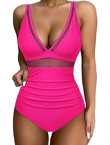  Femme Maillots de Bain Une pièce Monokini Maillot de bain Maille Dos Nu Contrôle du Ventre Taille haute Mince Vacances Tenues de plage Couleur unie Dos nu Sans Manches Maillots de bain