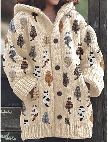  Femme Pull Chandail Gilet Cardigan Décontractées Flexible Floral Animal A côtes Capuche Boutons Poche Tricoté manche longue Hauts réguliers Tricoter Extérieur du quotidien Fin de semaine Vert Kaki