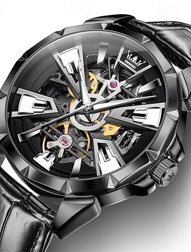  Olevs marke herren business gürtel automatische mechanische uhr mode hohl glow-in-the-dark wasserdicht sport herren uhr