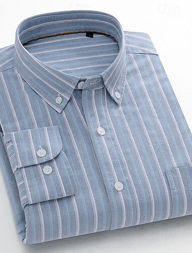  Voor heren Oxford overhemd Geel + blauw grijs blauw Lichtgroen Blozend Roze Paars Lange mouw Gestreept Buttondown boord School Bruiloft Knop Kleding 100% katoen Neutrale Modieus Dagelijks