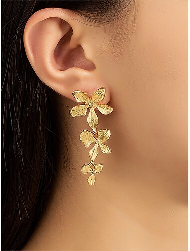  Goldene florale Tropfenohrringe für Damen, leichter Statement-Schmuck für Hochzeiten, Partys und elegante Anlässe