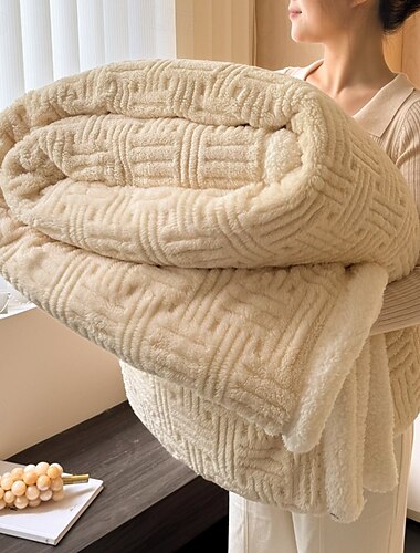  Couverture Sherpa en polaire épaisse et chaude pour lit d'hiver, super douce, duveteuse, en flanelle, en laine, réversible, en velours, pour lit double, queen, king