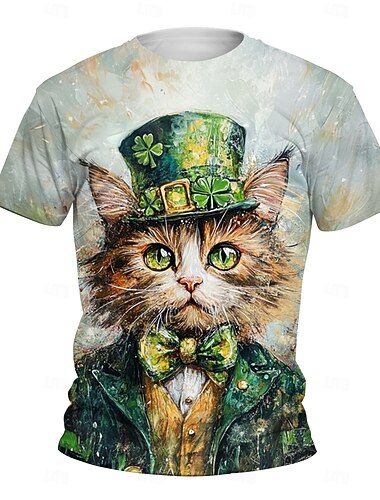  Dia de São Patrício Trevo irlandês Japonesa/Curta Trevo da Sorte Arte Gráfica Para Casal Homens Mulheres Adulto dia de São Patrick Impressão 3D Festa Casual / Diário