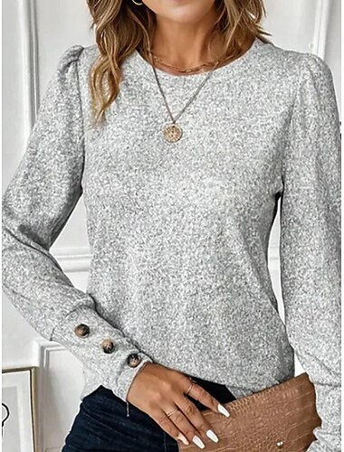  pullover da donna casual semplice street abbigliamento quotidiano girocollo bottoni manica lunga argento autunno inverno