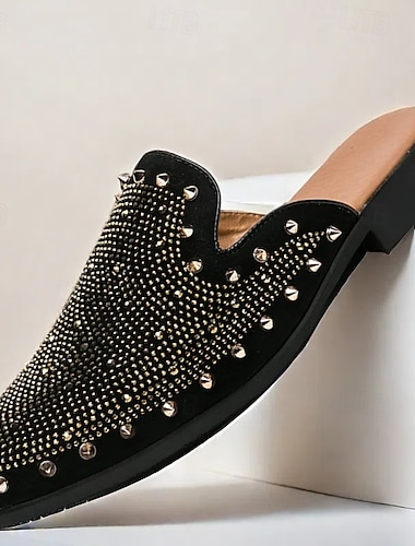  mocassins à enfiler cloutés noirs pour hommes – mules ornées de strass au design audacieux pour les fêtes et les soirées