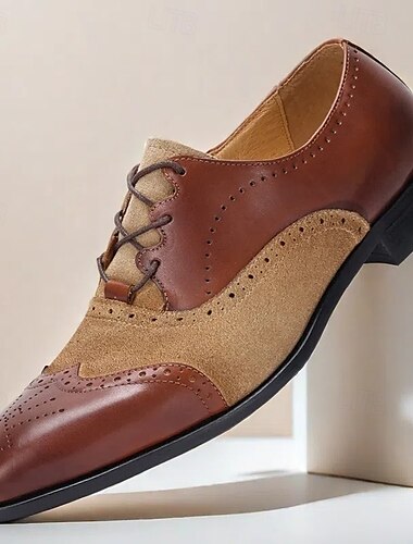  Oxford-Schuhe für Herren aus hochwertigem Rindsleder und Wildleder mit Flügelkappe, Schnürschuh-Design im Brogue-Stil, stilvolle formelle Schuhe für Business, Hochzeiten und besondere Anlässe