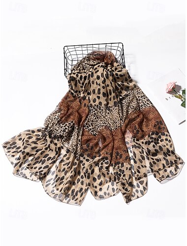  leichter Chiffonschal mit Leopardenmuster – stilvoller Wickelschal mit Tiermuster für Damen, perfekt für die Freizeit, auf Reisen und zu jeder Jahreszeit
