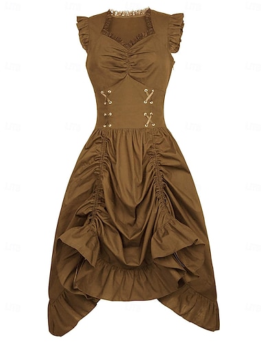  Punk & Gothique Renaissance Steampunk Robe Fille gothique Couleur Unie Femmes Fantaisie Steampunk Halloween Carnaval Mascarade Décontracté Quotidien Adulte Robe