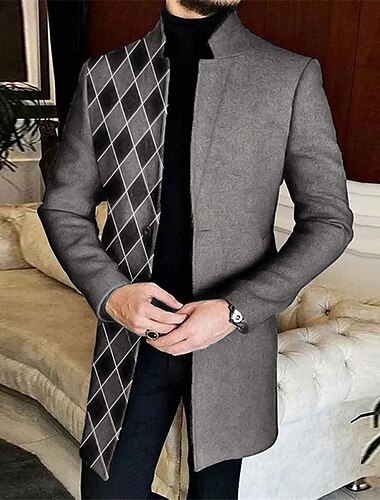  Herr Rutig Argyle Graffiti Vinterkappa Rock Kappa Håller värmen Andningsfunktion Bekväm Mode Streetwear Affär Arbete Klä till Jobbet Utekväll Ficka Mönster Höst vinter Nedvikt Långärmad Svart Vit Brun