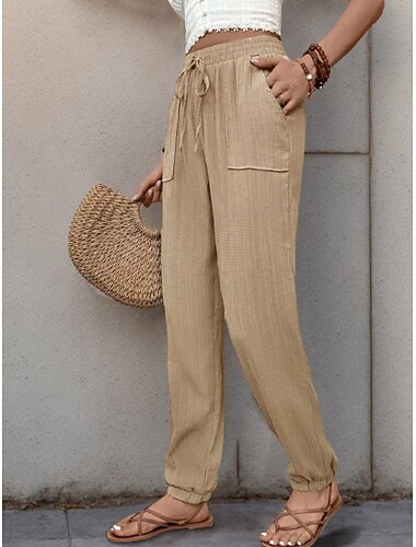  Per donna Pantaloni affusolati Chino Di tendenza Streetwear Lunghezza intera Vita alta Liscio Tasche Cinturino elastico comodo Morbido Comodo Media elasticità Esterno Strada Nero Verde Cachi