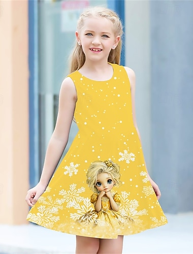  Girls ' 3D Graphic Caricatura Copo Vestido Sin Mangas Verano Primavera Vacaciones Diario Festivos Princesa Hermosa Dulce Niños 4-12 años Vestido informal Vestido de una línea Hasta la Rodilla Ajuste