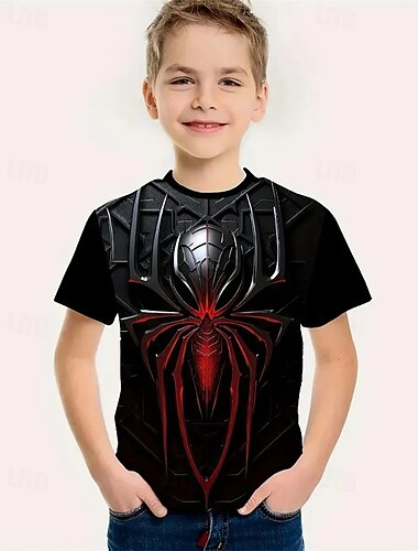  男の子 3D グラフィック SPIDER Tシャツ Ｔシャツ 半袖 夏 春 ファッション ベーシック 子供 4〜12年 クルーネック アウトドア カジュアル 日常 レギュラー