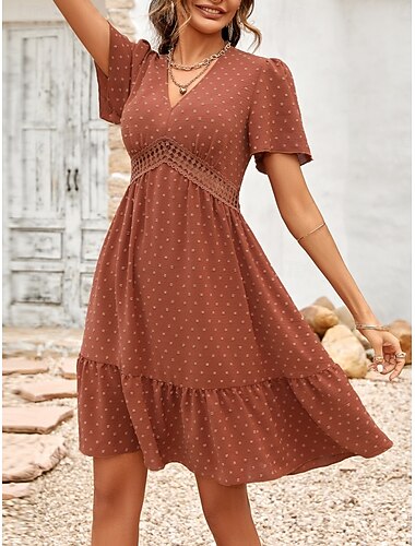  Per donna Mini abito Abito casual Abito linea A Moda Essenziale Informale Da mare Giornaliero Standard Liscio Manica corta A V Verde chiaro Rosso Estate Primavera