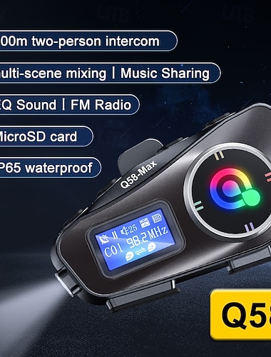  Q58 motorhelm Bluetooth-headset met lcd-scherm, 500m tweeweg-intercom, muziek delen, FM-radio, microSD-kaartondersteuning, IP65 waterdicht, ruisonderdrukkend communicatiesysteem voor motorrijders