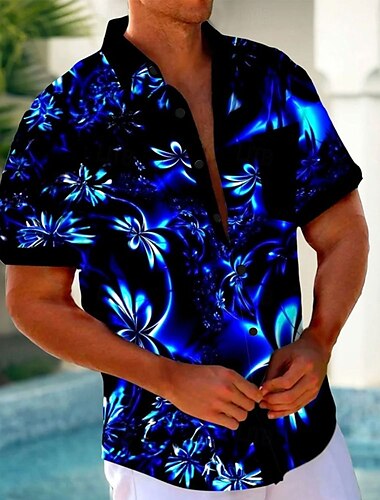 Voor heren Bloemig Hawaiiaans overhemd Aloha-shirt Korte mouw Hawaii Toevlucht Causaal Casual Zomer Lente Strijkijzer Dichtknopen Zak Zwart blauw Paars Groen