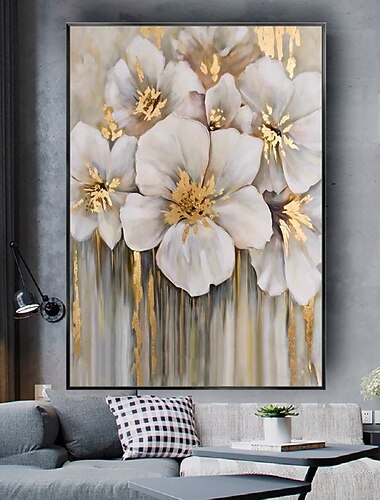  Mintura handgefertigte abstrakte Ölgemälde mit goldenen Blumen auf Leinwand, Wandkunst, Dekoration, modernes Bild für die Inneneinrichtung, gerolltes, rahmenloses, ungedehntes Gemälde