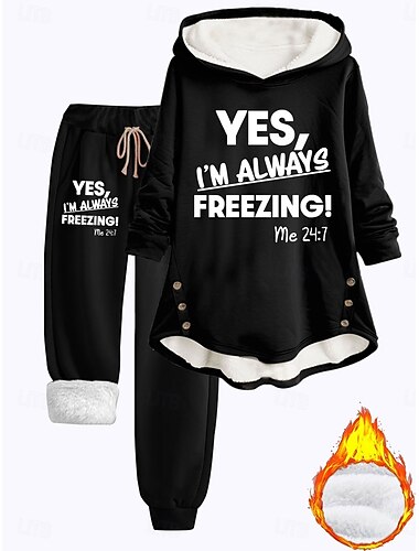  Kvinders 2 dele Loungewear Sæt Hoodie og Joggers Casual Koldt Vejr Sætning Print med Fleece Foring Behagelig Pasform Vinter