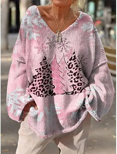  Damen Pullover Brautkleider schlicht Weich Blumen Graphic Gerippt V Ausschnitt Strick Bedruckt Langarm Normale Oberteile Stricken Outdoor Täglich Wochenende Rosa Blau Herbst Winter