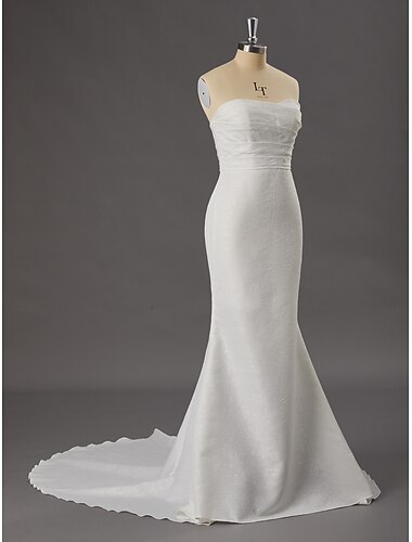  Hochzeitskleider Meerjungfrau  Trompete Sweetheart Ärmellos Bodenlänge Gerichtsbahn Satin Bridal-Gowns mit geraffter einfarbig 2025