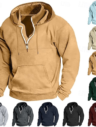  Herr Huvtröja Huvtröja med dragkedja i Quarter Taktisk hoodie Taktisk Svart Vin Marinblå Mörkgrön Kamel Huva Slät Sport & Utomhus Dagligen Helgdag Streetwear Häftig Ledigt Vår & Höst Kläder Pull