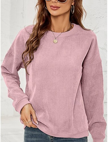  Sweatshirt für Damen, lässig, schlicht, für den Alltag, Rundhalsausschnitt, langärmelig, rosa, grün, Herbst/Winter