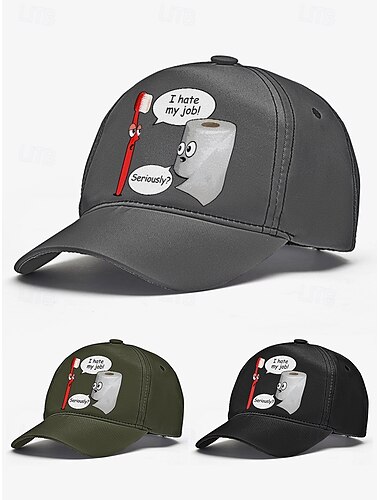  grappige bedrukte honkbalpet met tandenborstel en toiletpapier cartoonontwerp, verstelbare hoed voor mannen en vrouwen, perfect voor casual kleding, humoristische geschenken en dagelijkse stijl