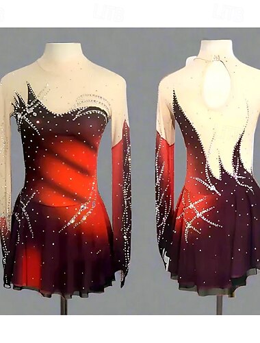  Vestido de patinaje artístico Mujer Chica Patinaje Sobre Hielo Vestidos Rojo Dedo Pulgar Costura asimétrica Malla Alta elasticidad Entrenamiento Competición Ropa de Patinaje Clásico Cristal / Strass