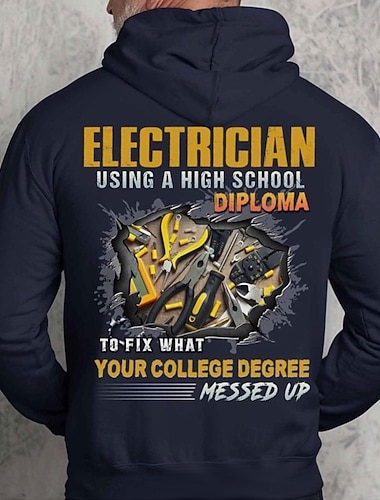  Moletom de Eletricista para Homens - Suéter Gráfico Engraçado com Humor de Diploma de Ensino Médio vs. Diploma Universitário