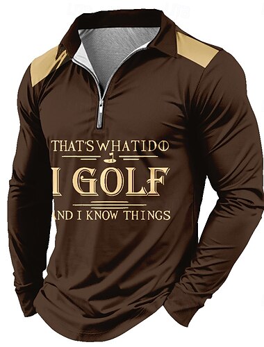  Herren Buchstabe Poloshirts mit Reißverschluss Golfshirt Langarm Polo-Shirts Hemden mit Kragen Lässig Outdoor Straße Alltagskleidung 3D-Druck Viertelreißverschluss-Poloshirt Frühling Herbst Winter