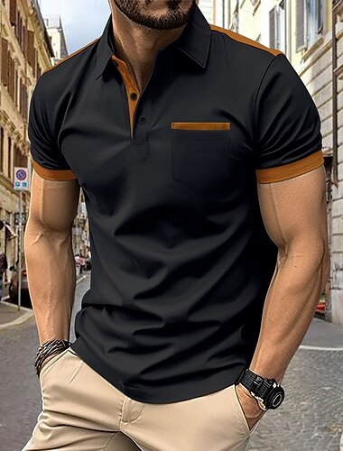  Herren Polo Golfhemd Strasse Geschäft Klassisch Kurzarm Modisch Feste Farbe Knopf Tasche Sommer Frühling Regular Fit Schwarz Marineblau Hellgrau Hell Gray Polo