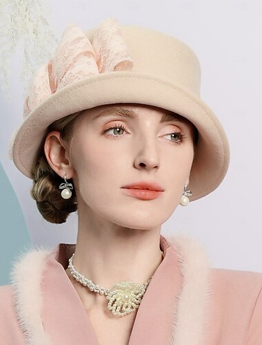  klobouky 100% vlna buřinka / cloche klobouk svatební čajový dýchánek elegantní svatba s krajkou s mašlí pokrývka hlavy pokrývka hlavy