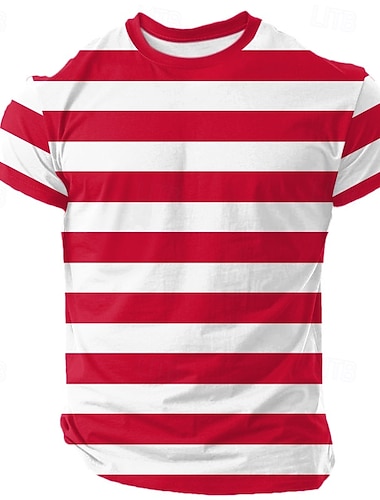  Herren grün-weiß gestreiftes kurzes T-Shirt