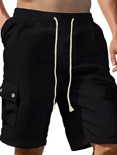  Herren Cargo Shorts Kurze Hosen Leinenshorts Kurze Hosen Sommer-Shorts Strandshorts Kurze Hosen Kordelzug Elastische Taille Multi Pocket Glatt Komfort Atmungsaktiv Knielänge Outdoor Arbeit Täglich