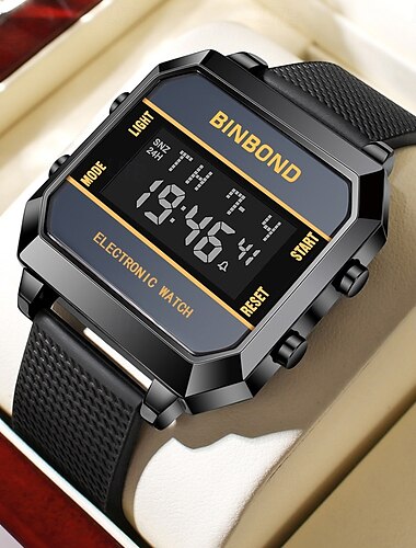  BINBOND kvinnor män digital klocka utomhus sport mode armbandsur lysande kalender datum vattentät silikon klocka