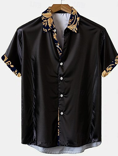  Herren Blumen Pflanzen Knopfhemd Kurzarm Modisch lässig Party Casual Sommer Frühling Umlegekragen Knopf hoch Schwarz Blau Grün