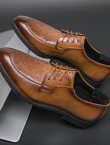  stilvolle braune Oxford-Schuhe aus Kunstleder mit perforierter Zehenkappe für Herren | perfekt für Hochzeiten, geschäftliche und formelle Anlässe
