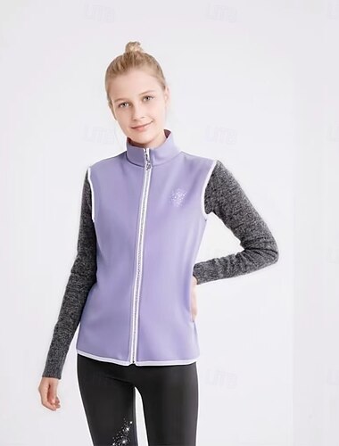  Fleecejacke fürs Eiskunstlaufen Eiskunstlauf-Jackett und -Hose Damen Mädchen Eislaufen Weste / Fahrradweste Jacke Shirt Schwarz Violett Patchwork Spandex elastisch Ausbildung Praxis Professionell