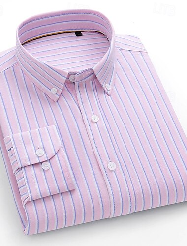  Herren Oxford Hemd Gelb + blau Grau Blau Hellgrün Rosa Purpur Langarm Gestreift Umlegekragen Schule Hochzeit Knöpfe Bekleidung 100% Baumwolle Neutral Mode Täglich