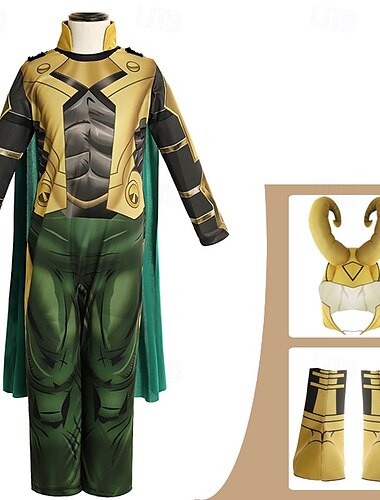  Ragnarök Loki Kläder Kostym Bodysuits Kostymer med film-tv-tema Film-cosplay for Pojkar Barn Halloween Karnival Mardi Gras Prestanda Fest Scen