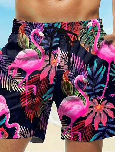  Miesten Flamingo Trooppiset kukat Uimahousut Uimashortsit Surffishortsit Keskivyötärö Katutyyli Havaijilainen Kausaliteetti Päivittäin Pyhäpäivä Tasku Kurenauha Joustava vyötärö Suunnittelija Vaatetus