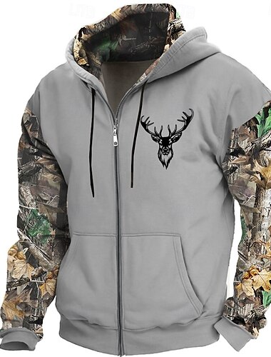  Pánské Kovbojské Kapucky Kapuce Mikina s kapucí Kapuce Módní 3D tisk Dovolená Lovecká Trávová zelená Khaki Zip Šňůrky Podzim Zima Návrhář