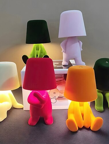  Lámpara de escritorio con dibujos animados de tela: carga por USB, atenuación táctil, luz nocturna creativa para uso en interiores