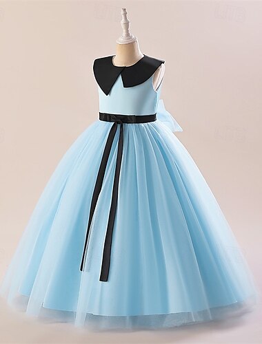  Kids Girls' Party Dress Color Block Sleeveless Performance Wedding Party Tie Knot Beautiful Sweet Polyester Maxi Party Dress Swing Dress A Line Dress Summer 4-12 Years White Champagne Pink
