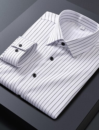  Hombre Camisa para Vestido Camisa de rayas Camisa sin planchar Boda Exterior Negro Blanco Gris Manga Larga Cuello Verano Primavera Ropa