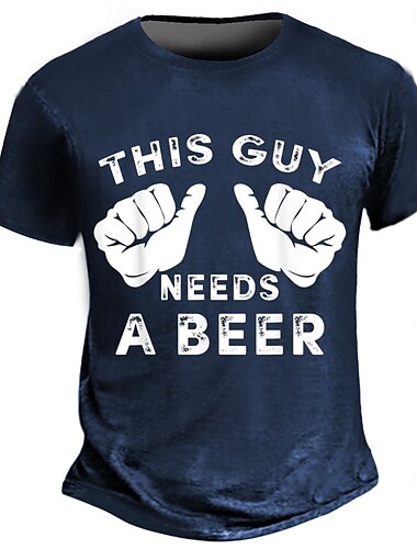  男性用 ビール 面白いスラング Tシャツ 半袖 Tシャツ 3Dプリント クルーネック シャツ ファッション 日常 ストリート 日常 ブルー グリーン グレー 夏 春 衣類 S M L XL XXL XXXL