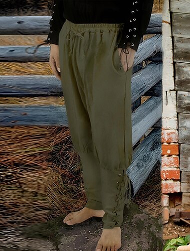  Herren Leinenhose Hose Hosen Sommerhosen Freizeithose Gurkha-Hose Kordelzug Elastische Taille Bein Kordelzug Glatt Komfort Atmungsaktiv In voller Länge Party Bühne Festival Ethnischer Stil Retro