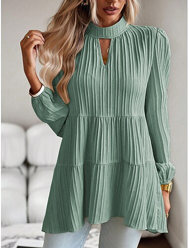  Per donna Camicia Blusa Tinta unica Elegante Informale Manica lunga A collo alto Top regolari Giornaliero Collage Nero Rosso Verde Primavera Autunno