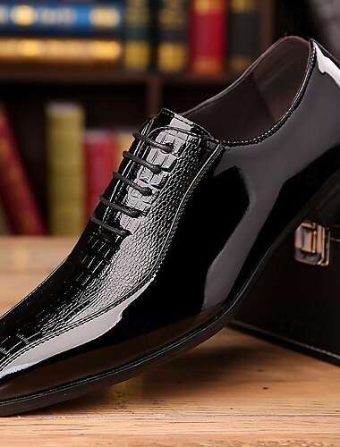  męskie czarne buty wizytowe ze sztucznej skóry ze wzorem krokodyla, sznurowane, w eleganckim, formalnym stylu do biura lub na specjalne okazje