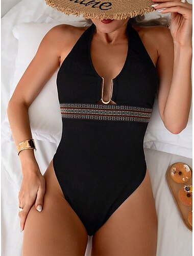  Dames Zwemkleding Een stukje Monokini Zwempak Blote rug Lapwerk Buikcontrole Hoge taille Slank Vakantie Strand Kleding Effen Kleur Halternek Mouwloos Badpakken